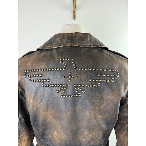 DOUBLE RL Ralph Lauren RRL Thunderbird Studded Motorcycle Brown Leather Jacket 3 - Picture 7 of 13